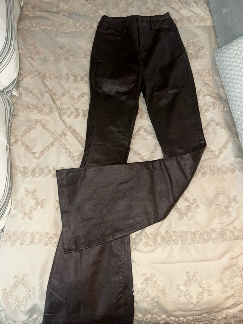 Shinestar Black Faux-Leather Boot Cut Pants